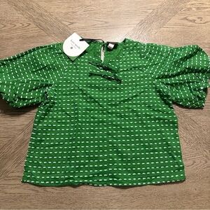 KATE SPADE x Target NWT Textured Polka Dot Puff Short Sleeve Blouse- Size L